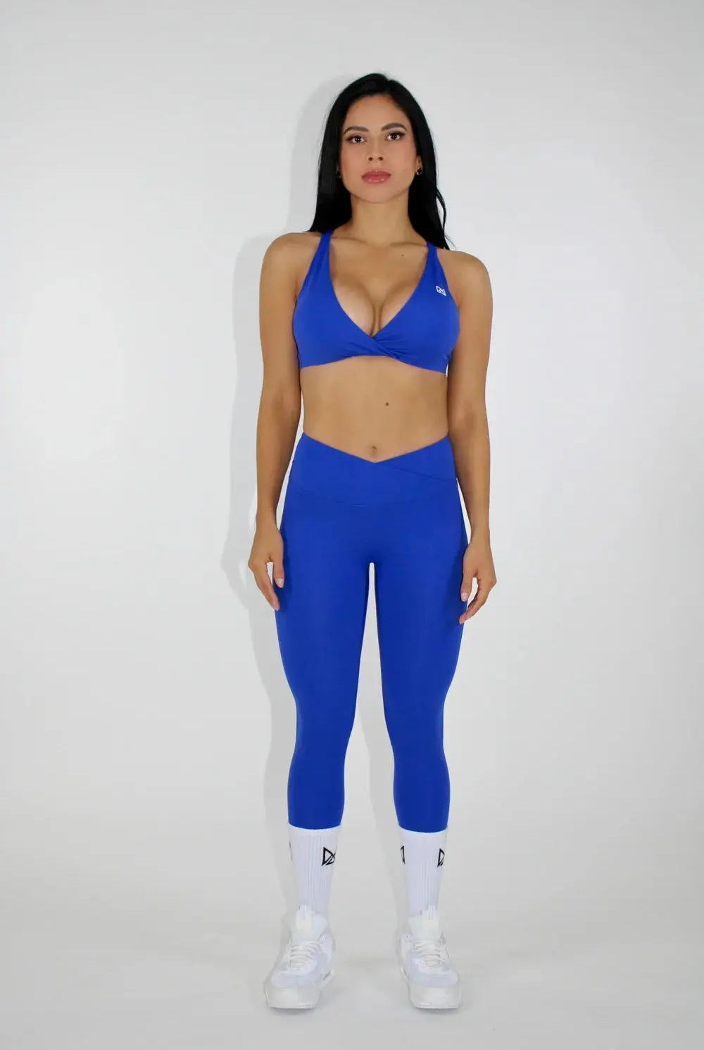Aria Crossover V-Waist Scrunch Leggings - Blue Front