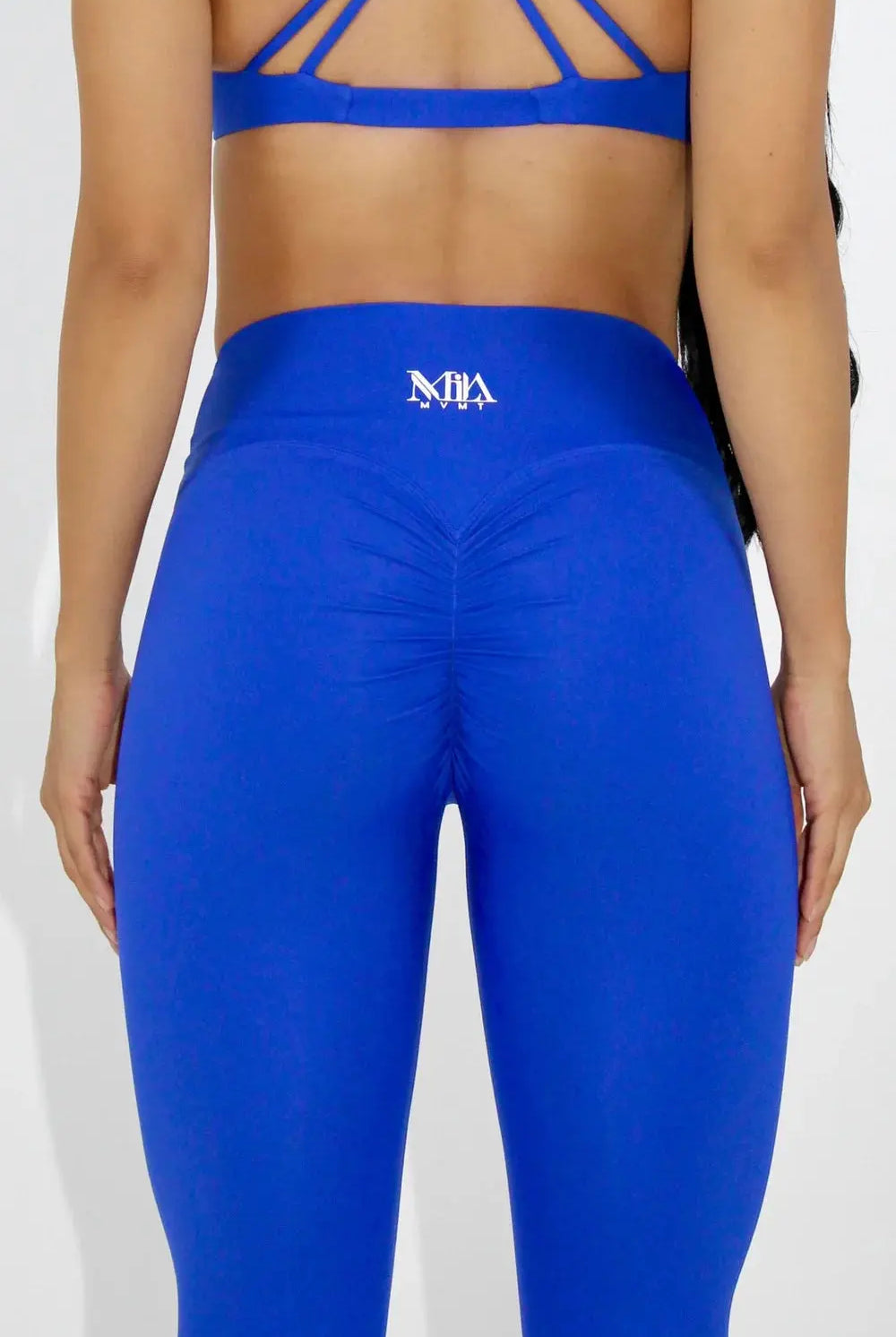 Aria Crossover V-Waist Scrunch Leggings - Blue Back