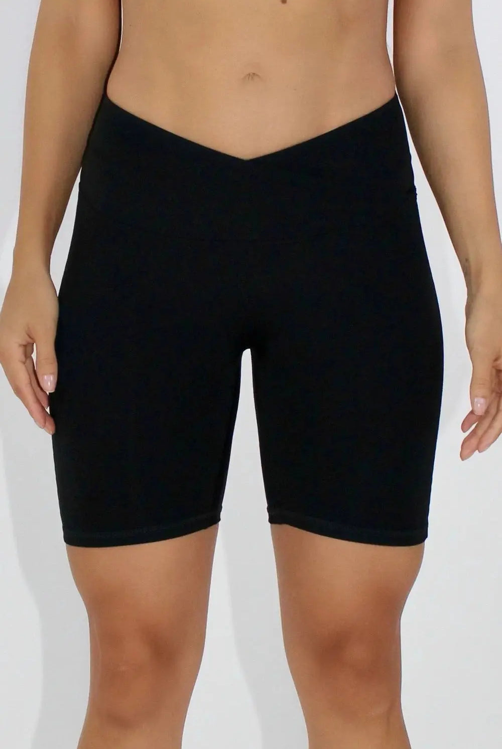 Aria Crossover V-Waist Scrunch Shorts - Black Front Down