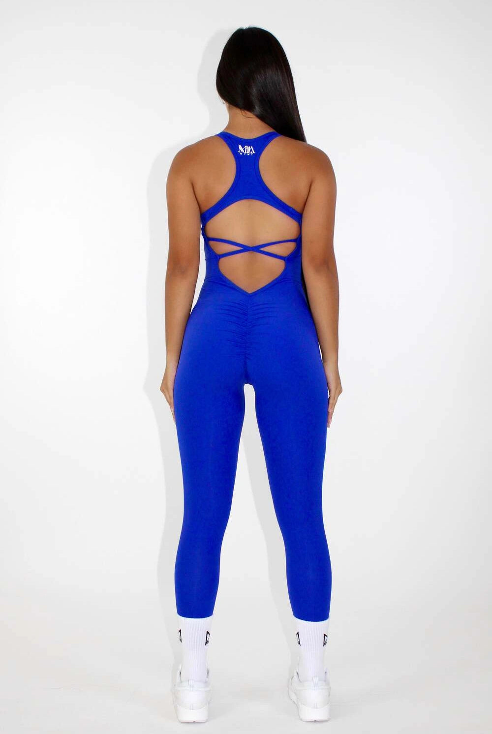 Aria Scrunch Booty Jumpsuit - Blue Back view