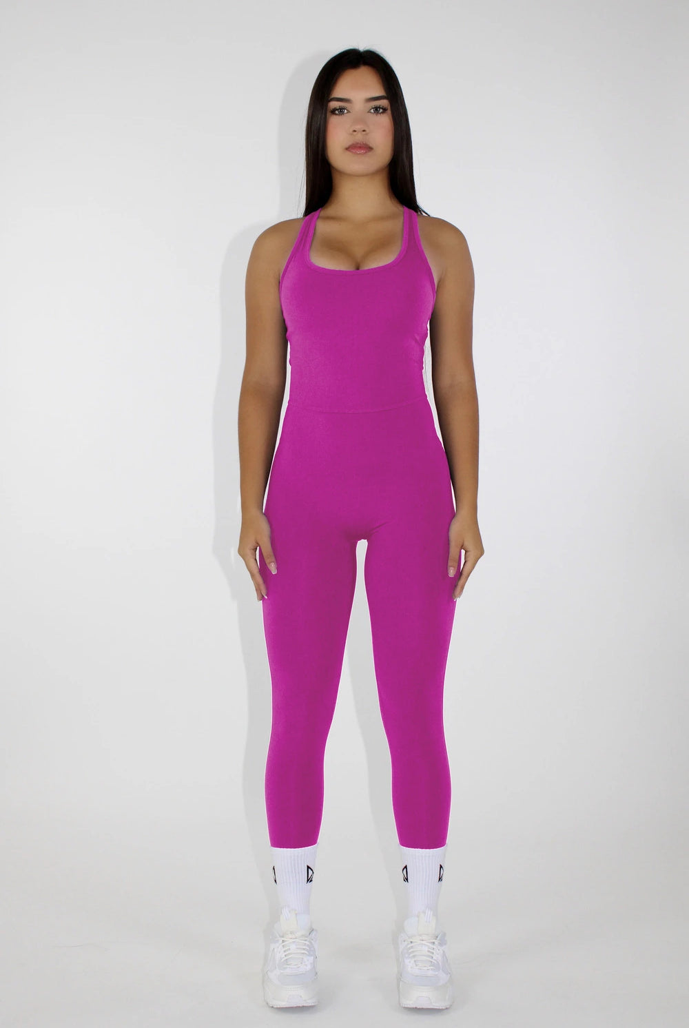 Aria Scrunch Booty Jumpsuit - Fuchsia Front view