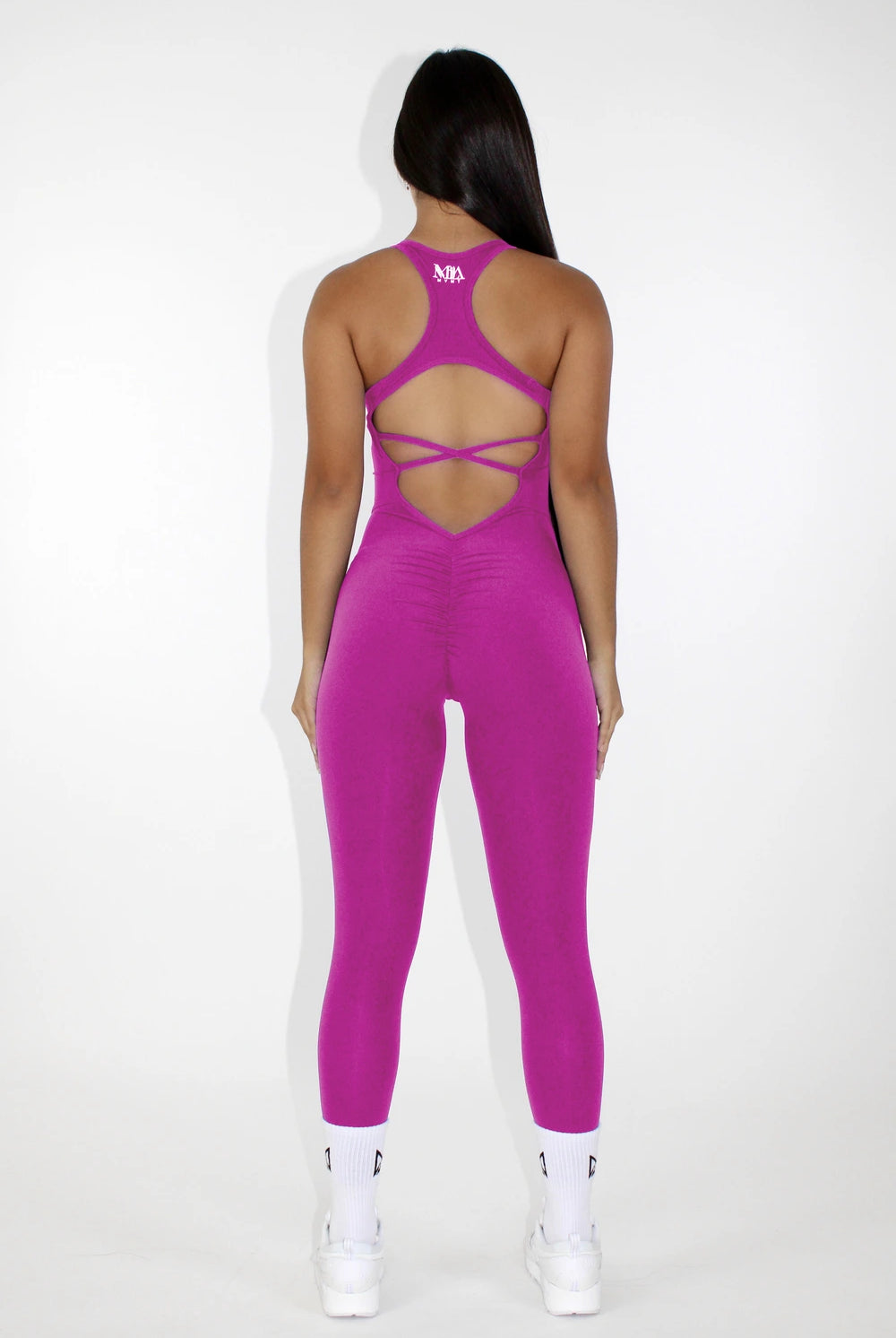 Aria Scrunch Booty Jumpsuit - Fuchsia Back view
