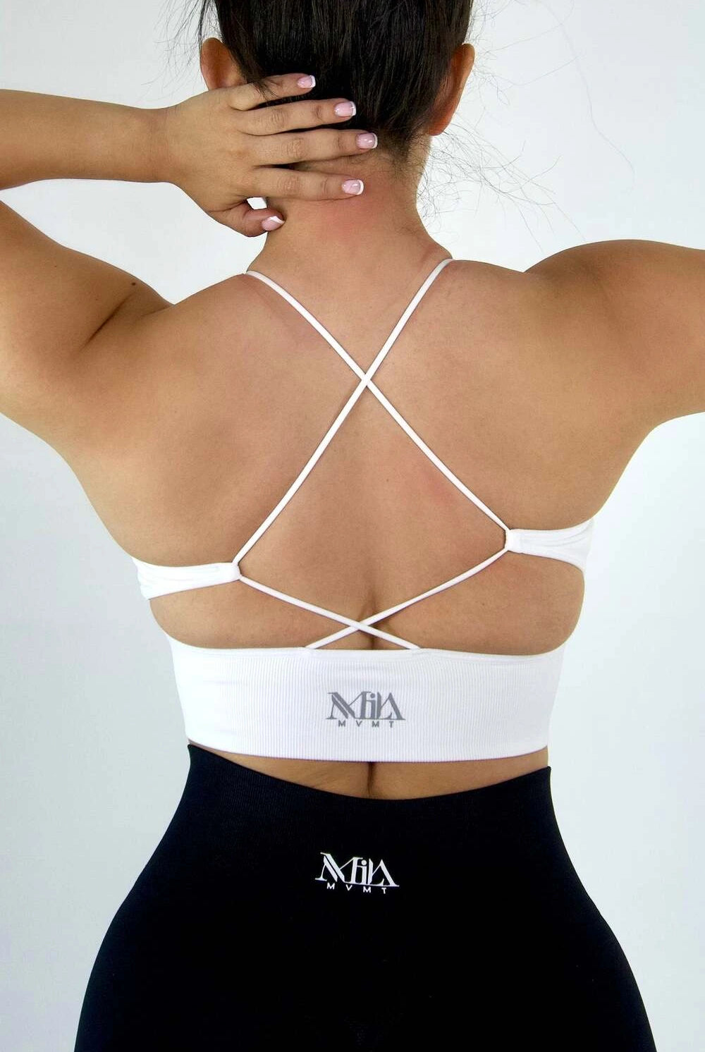 Carli Seamless Halter Sports Bra White - Back view
