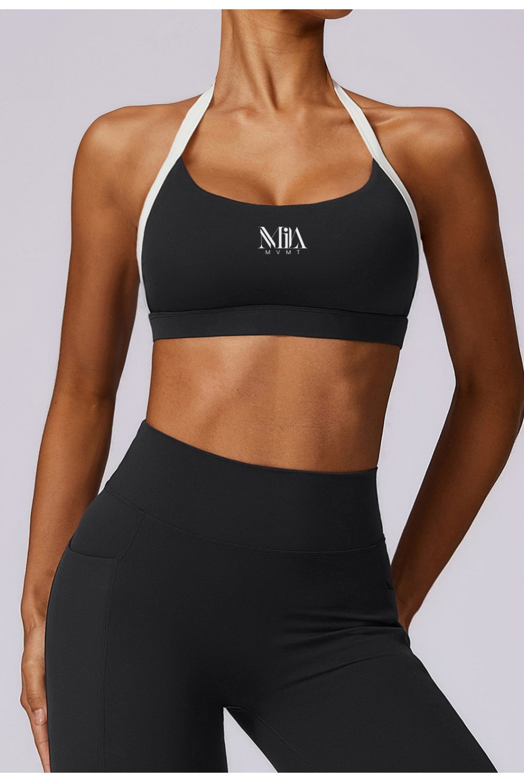 Jenna Contrast Sports Bra and Pocket Leggings Set - Black MILA MVMT