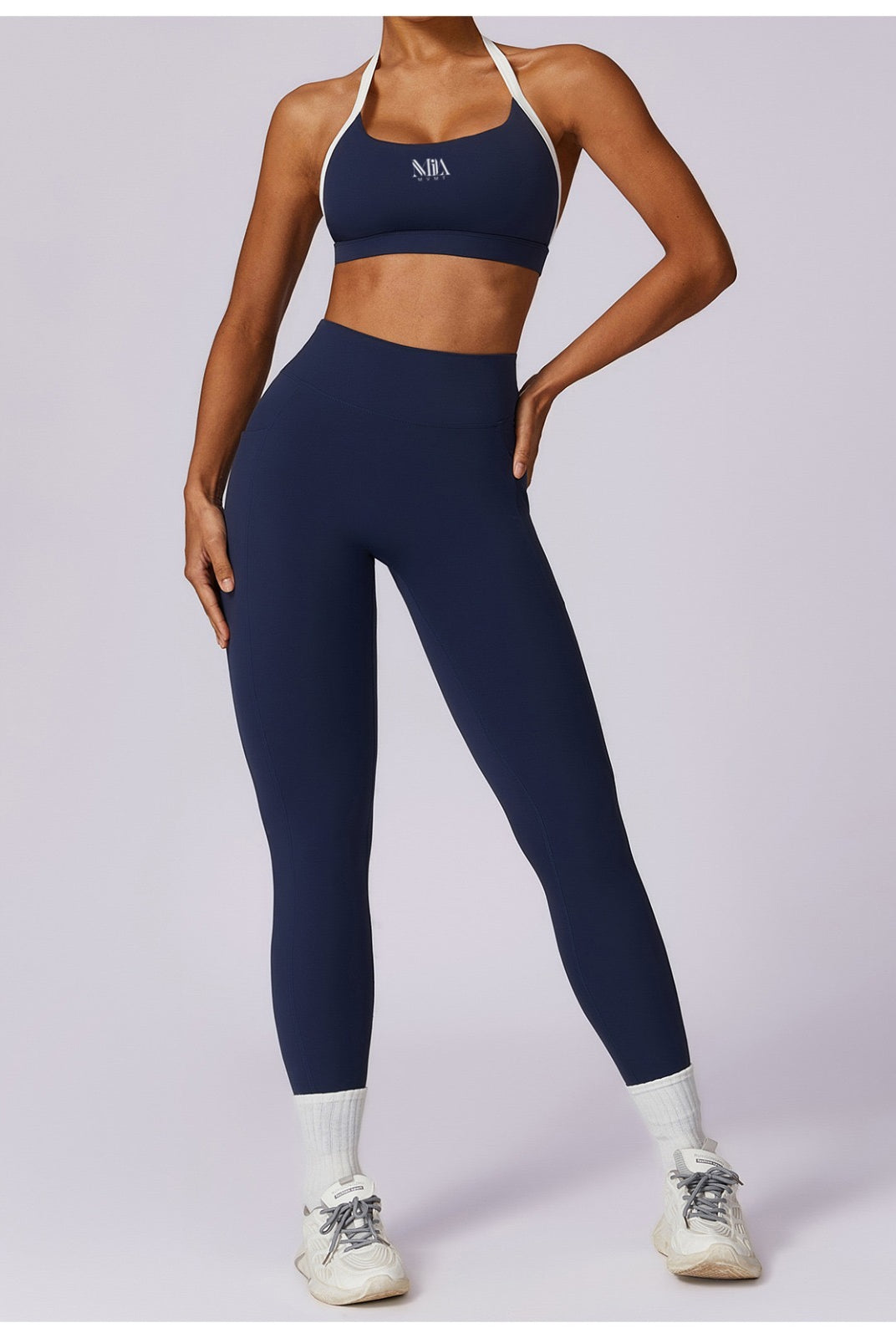 Jenna Contrast Sports Bra and Pocket Leggings Set - Navy MILA MVMT