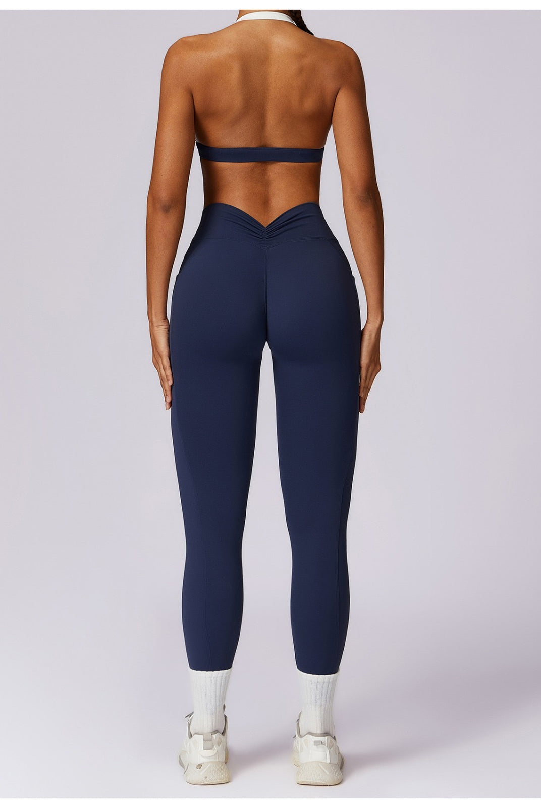 Jenna Contrast Sports Bra and Pocket Leggings Set - Navy MILA MVMT