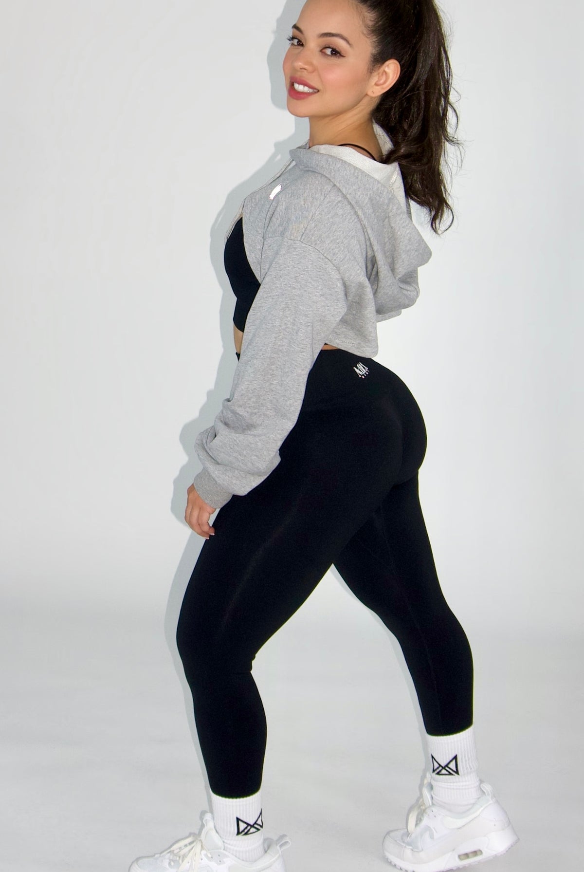 Josie Cropped Hoodie Shrug Top Heather Gray - side view