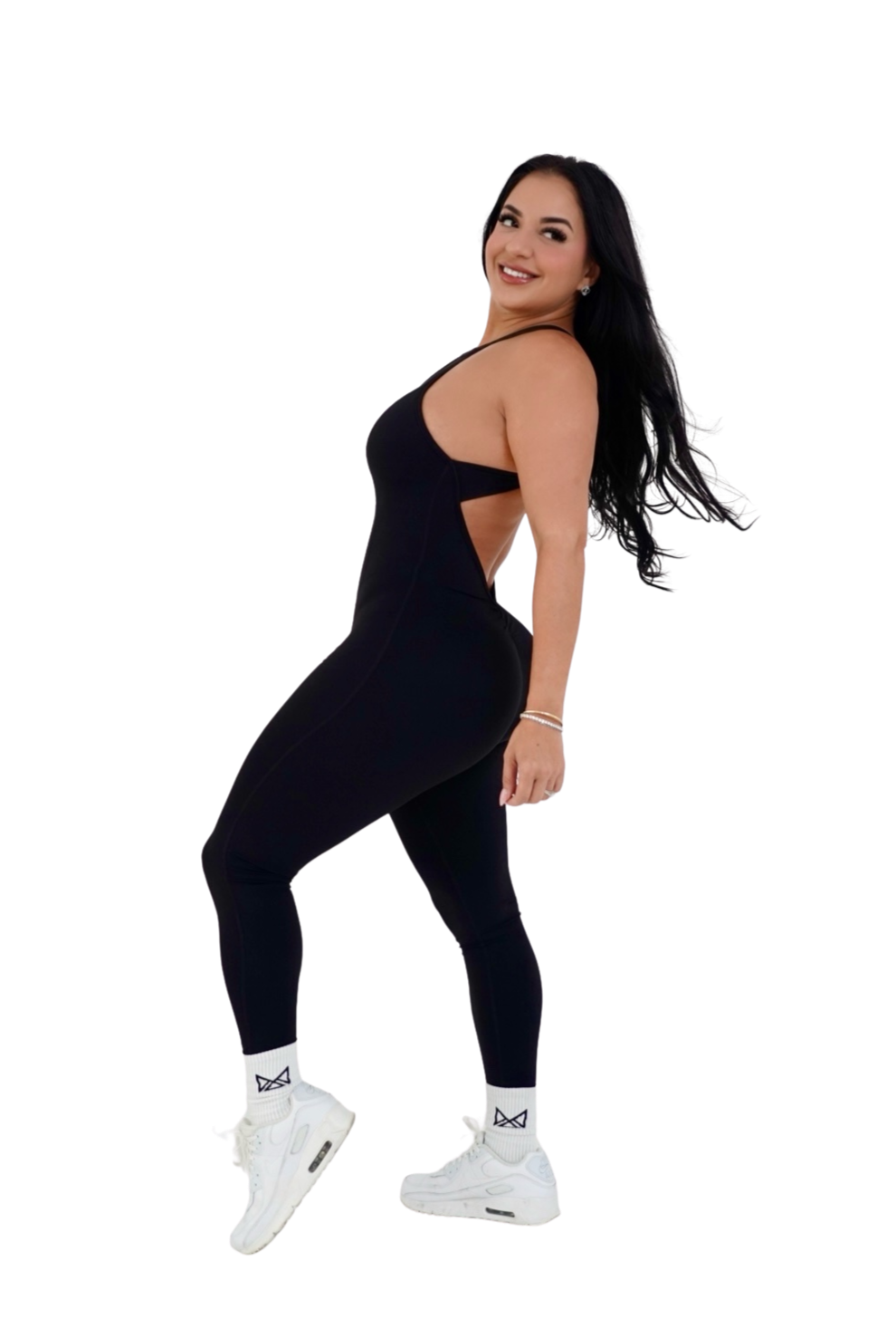 Kaia Open Back Athletic Onesie - Black - MILA MVMT