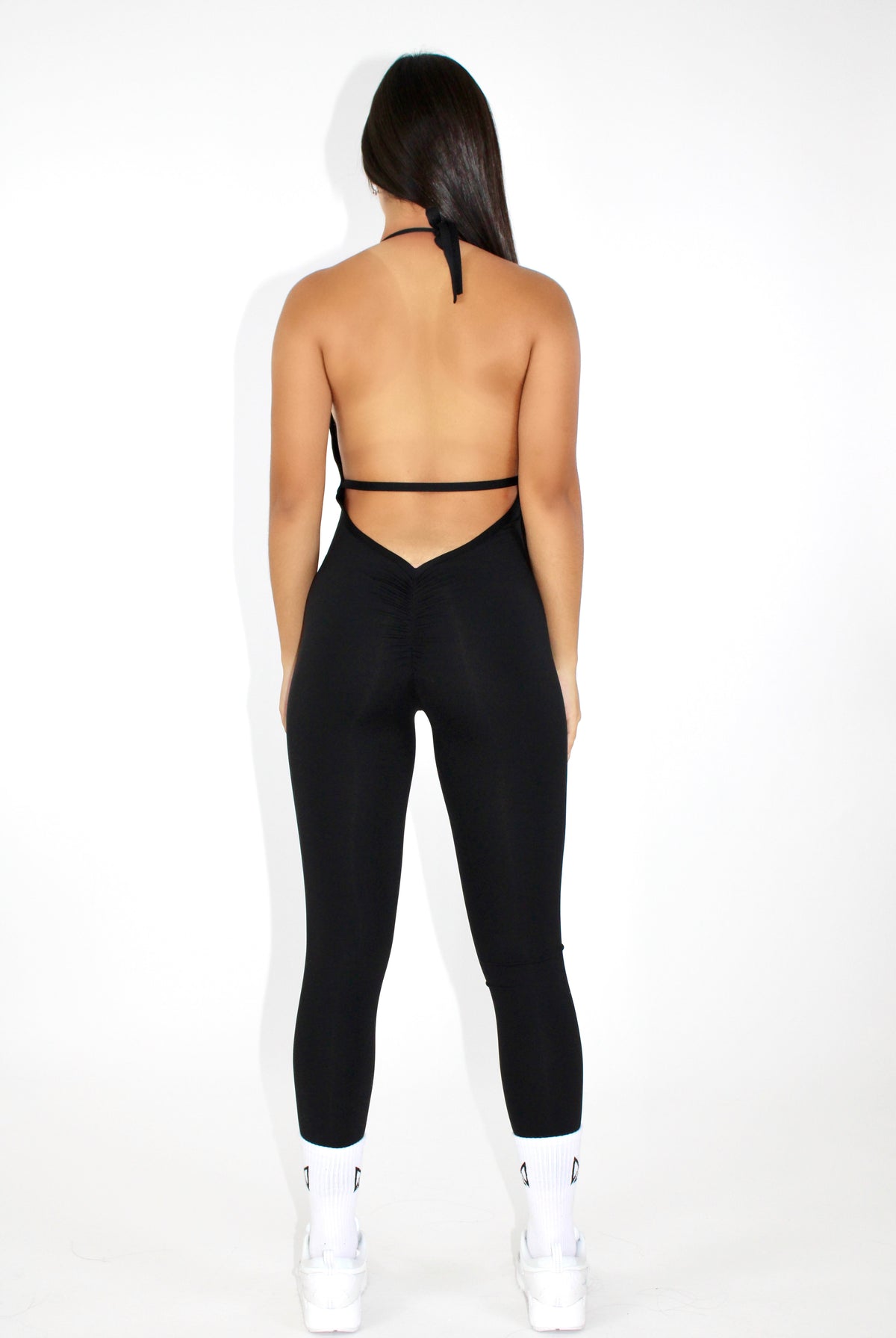 Laney V-Back Scrunch Bum Jumpsuit Black - back view