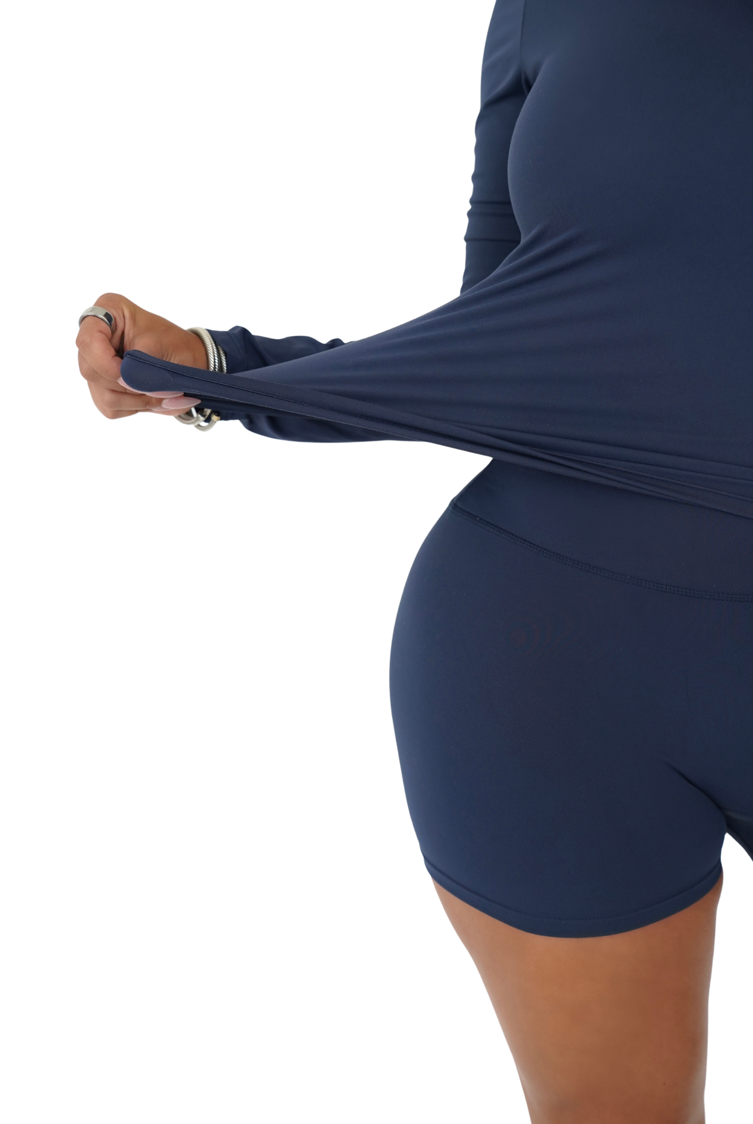 Luna Luxe Long Sleeve & Shorts Set - Navy - MILA MVMT