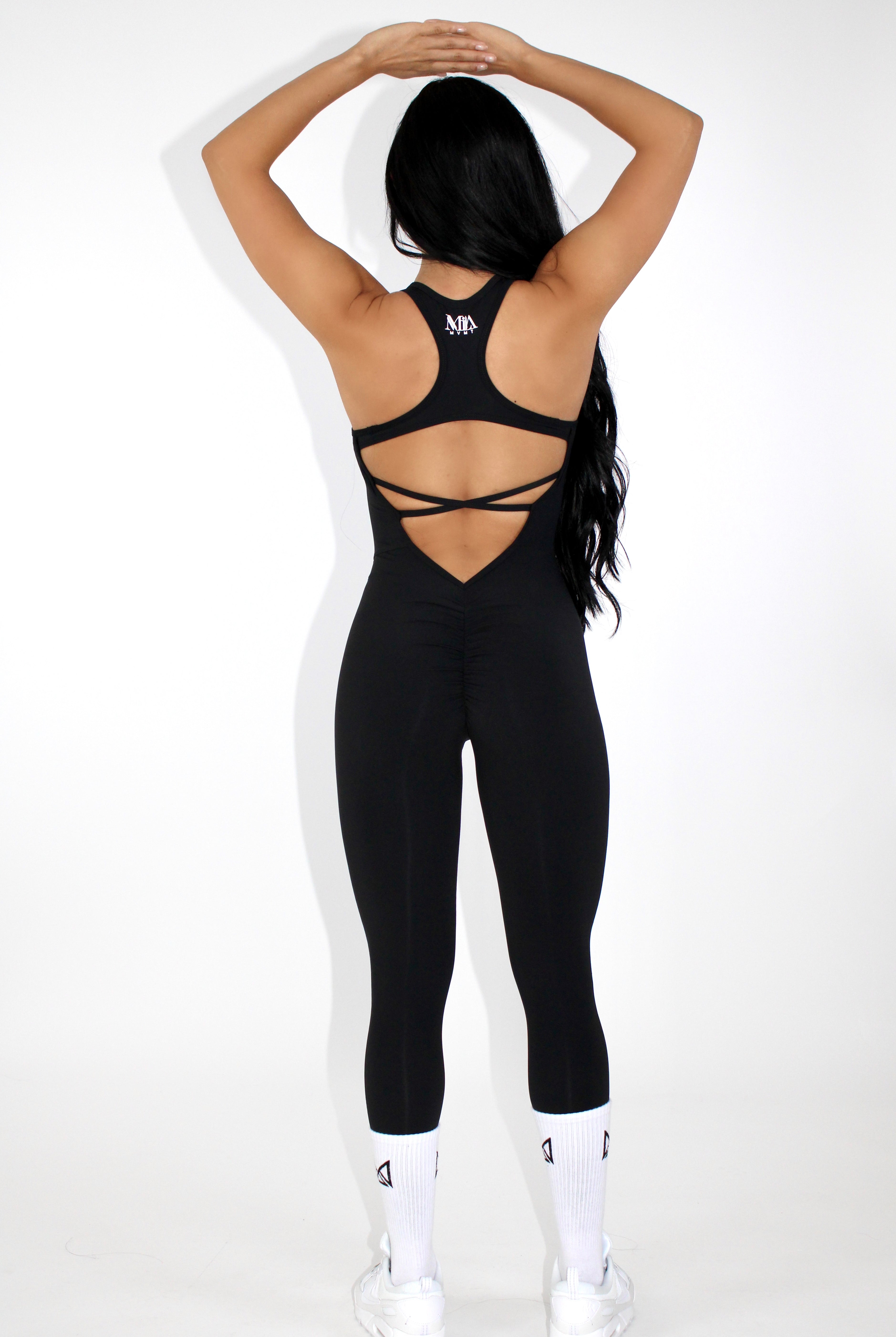 Athletic Sportswear Jumpsuit in Black - One Piece Gym Set Back View