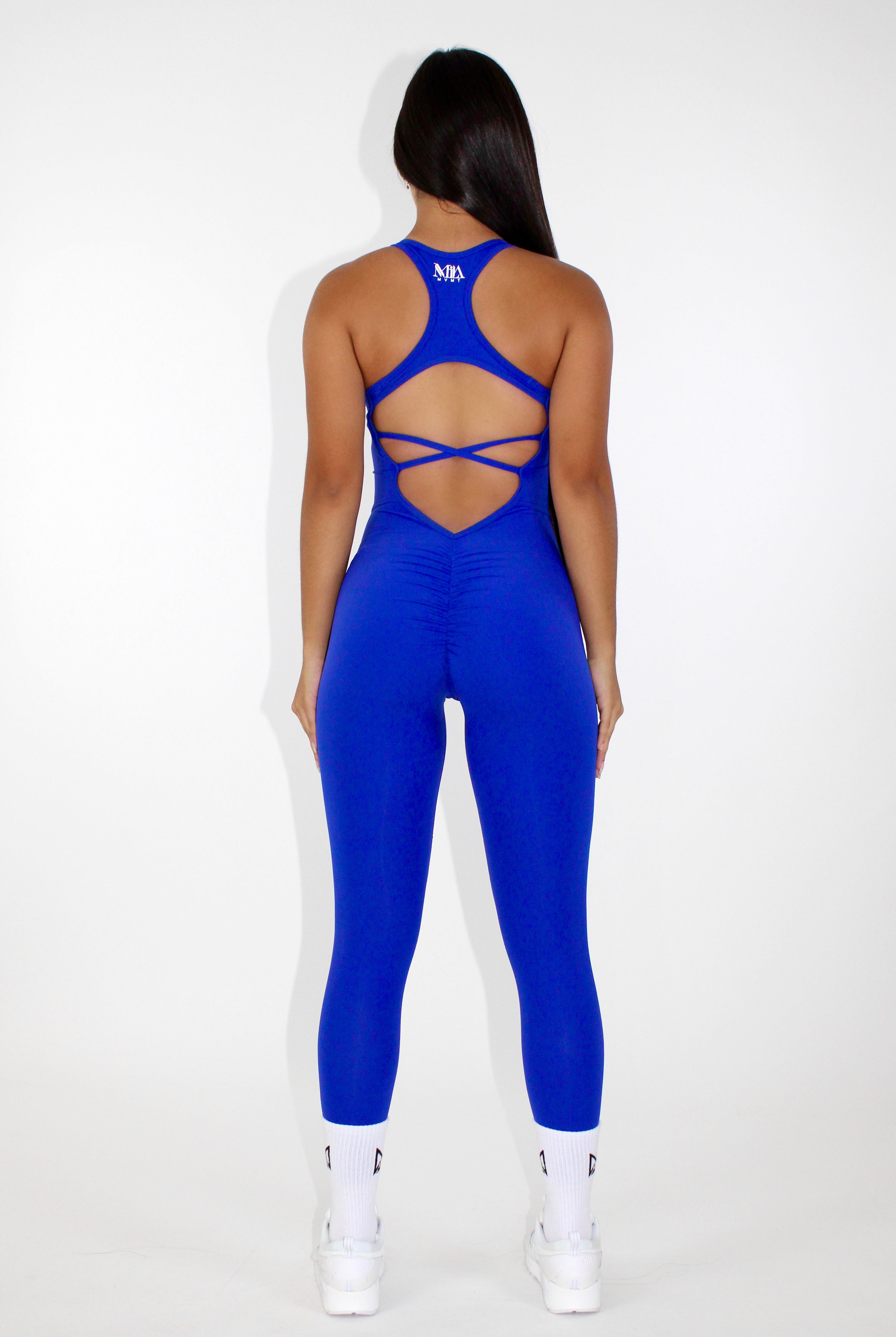 Athletic Sportswear Jumpsuit in Blue - One Piece Gym Set Back View