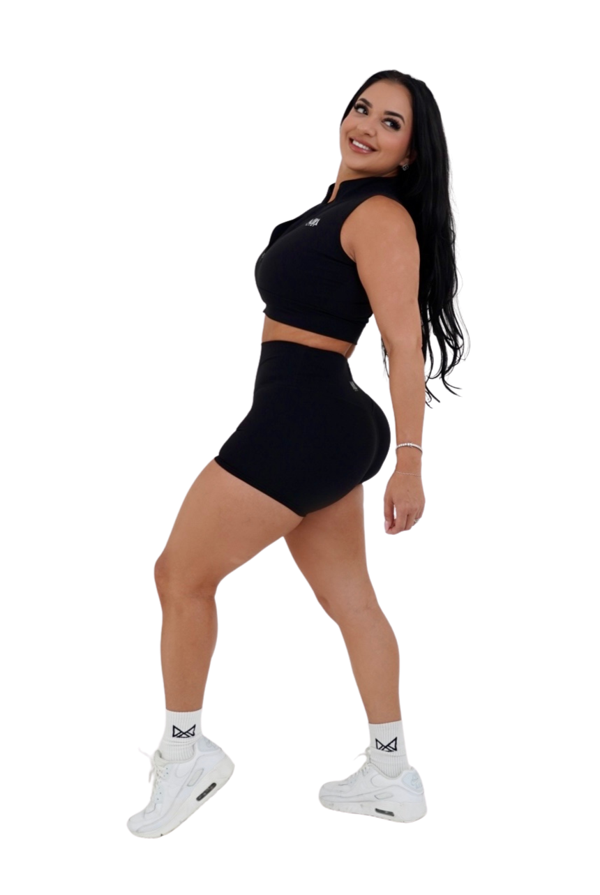 Noxie Zip Up Crop Top - Black - MILA MVMT