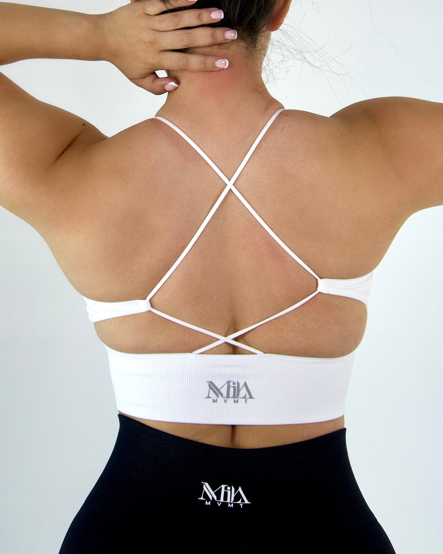 Carli Seamless Halter Sports Bra White - Back view