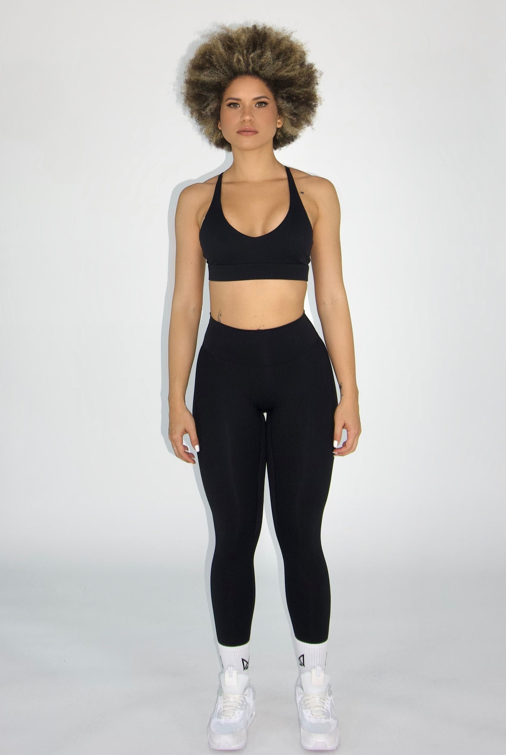 MILA MVMT Sportswear Emmie Short Sleeve Crop Top Sports Bra & Emmie Shorts Leggings Black