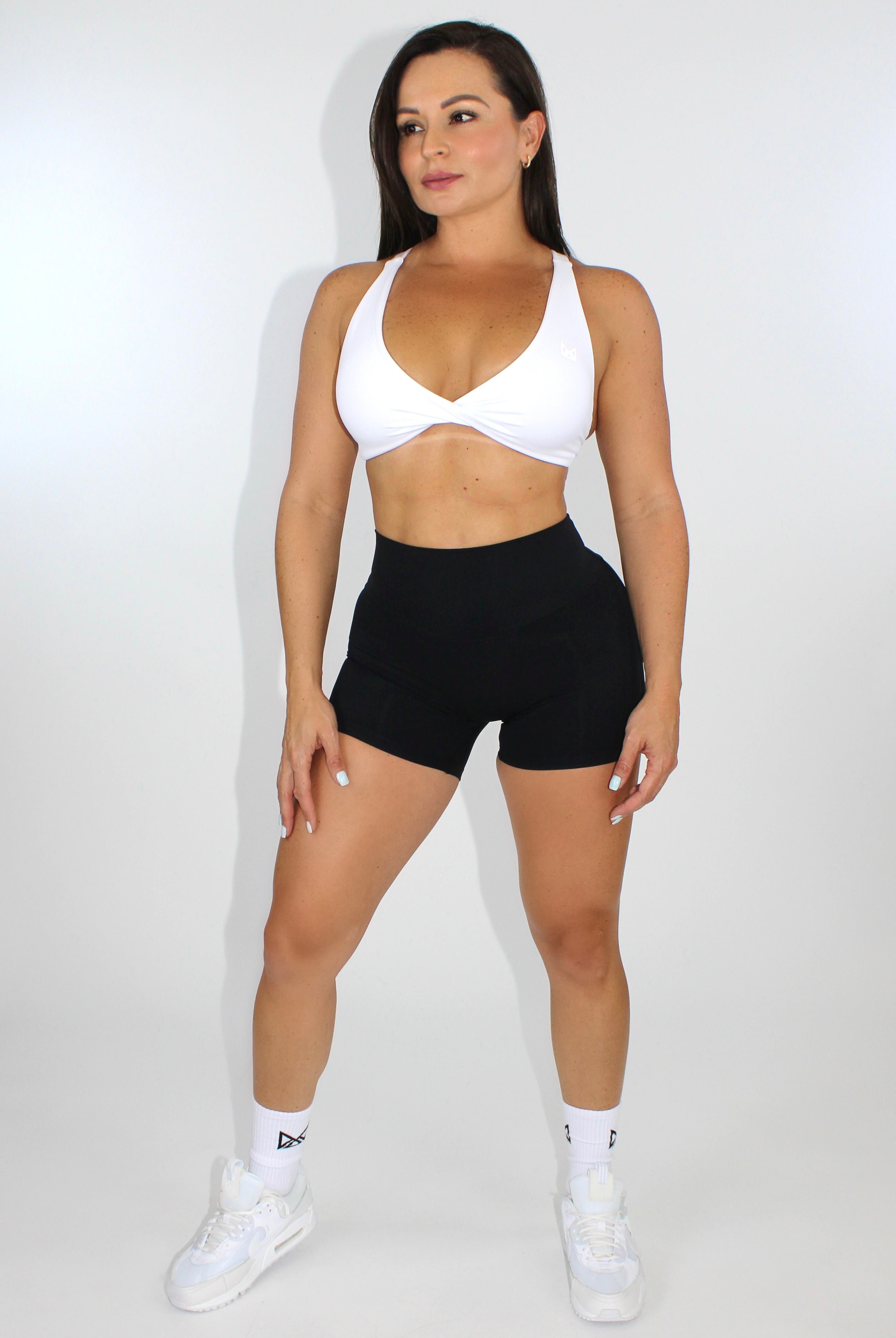Mila MVMT Sportswear White Sports Bra Gym Wear Athleisure Workout Bra Front View