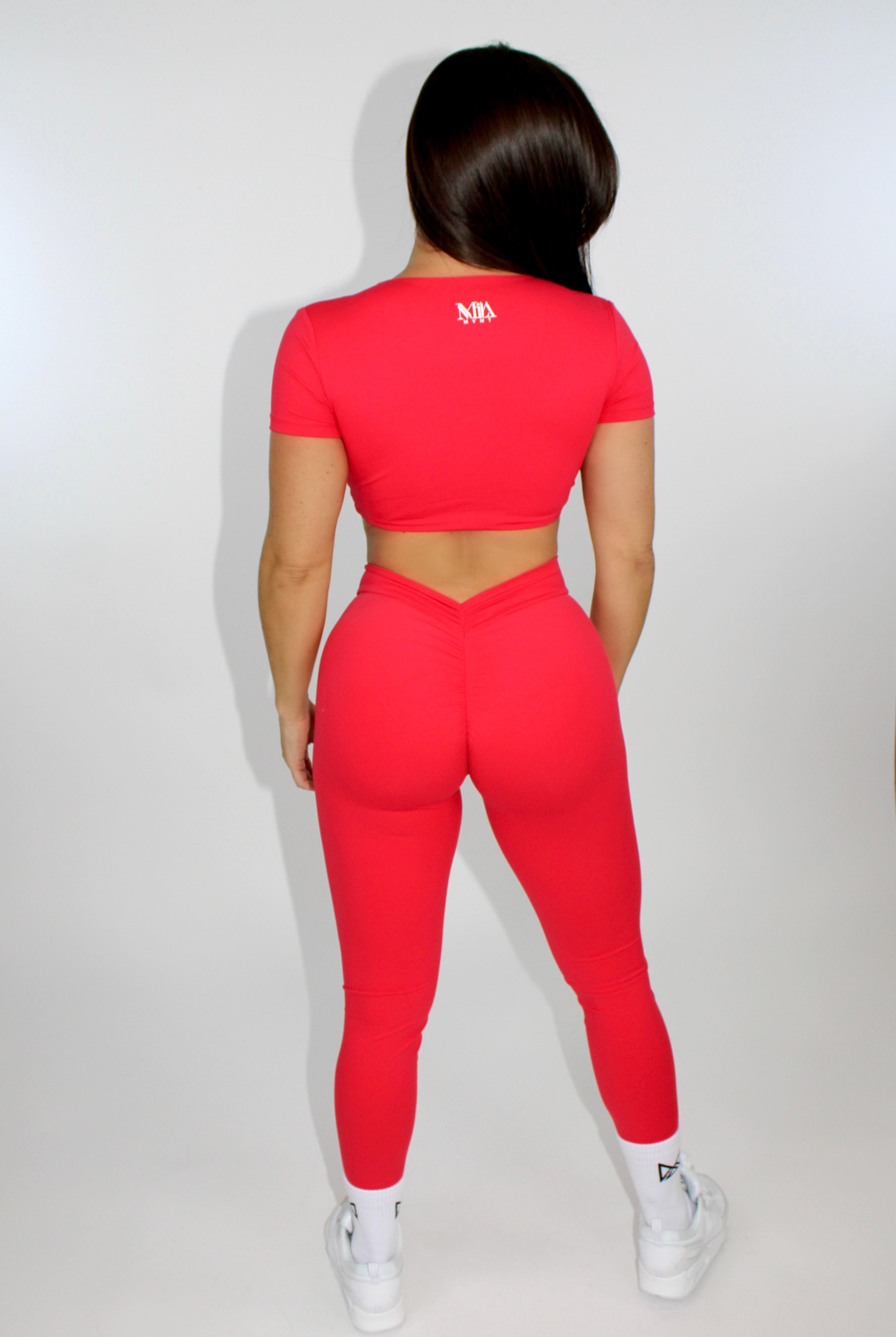 MILA MVMT Sportswear Gymwear Sports Gym Athleisure Gymfits Yoga Red back view crop top