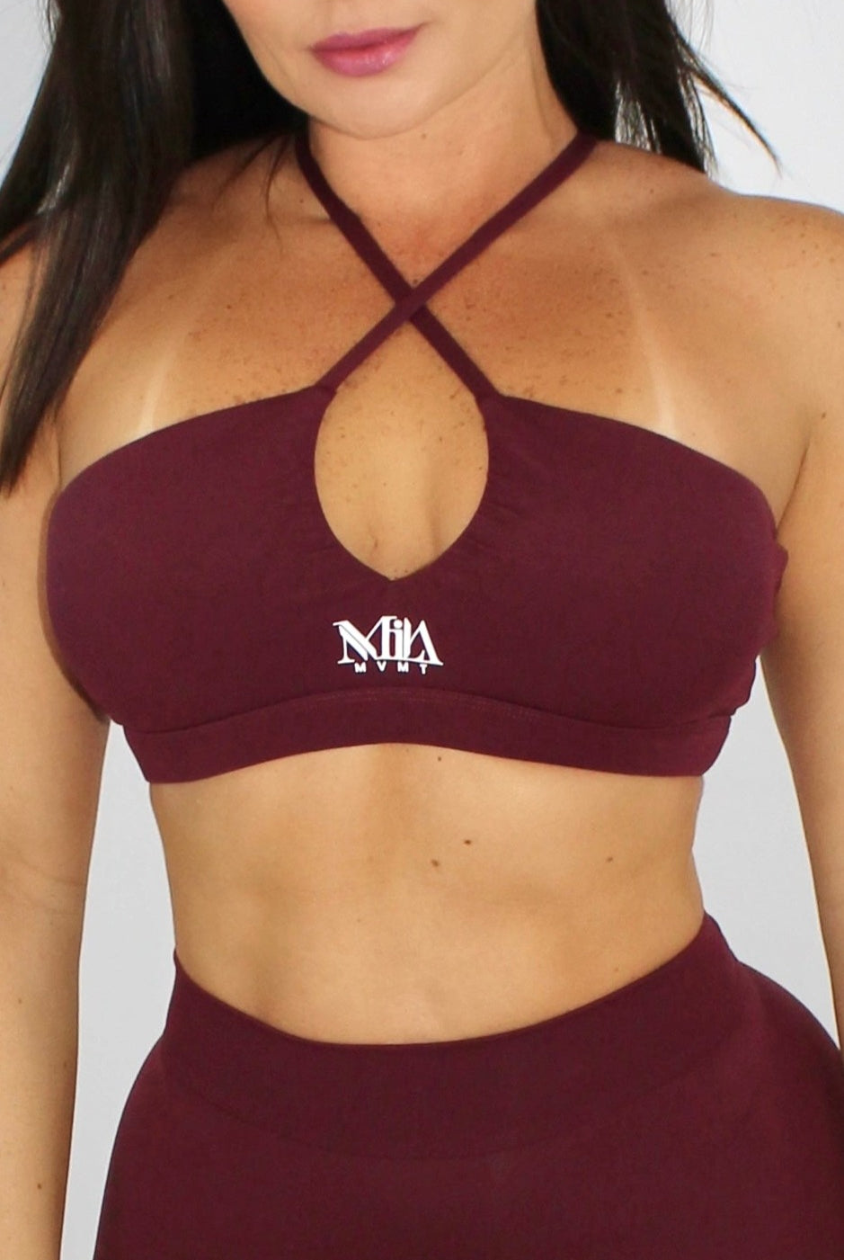Pia Peekaboo Push-Up Halter Sports Bra - Cranberry