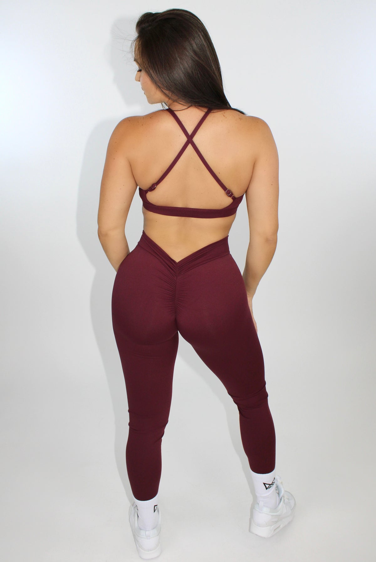 Pia Peekaboo Push-Up Halter Sports Bra Cranberry - Back