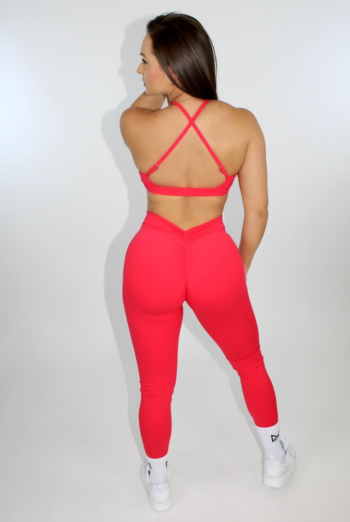 Pia Peekaboo Push-Up Halter Sports Bra Scarlet Red - Back view