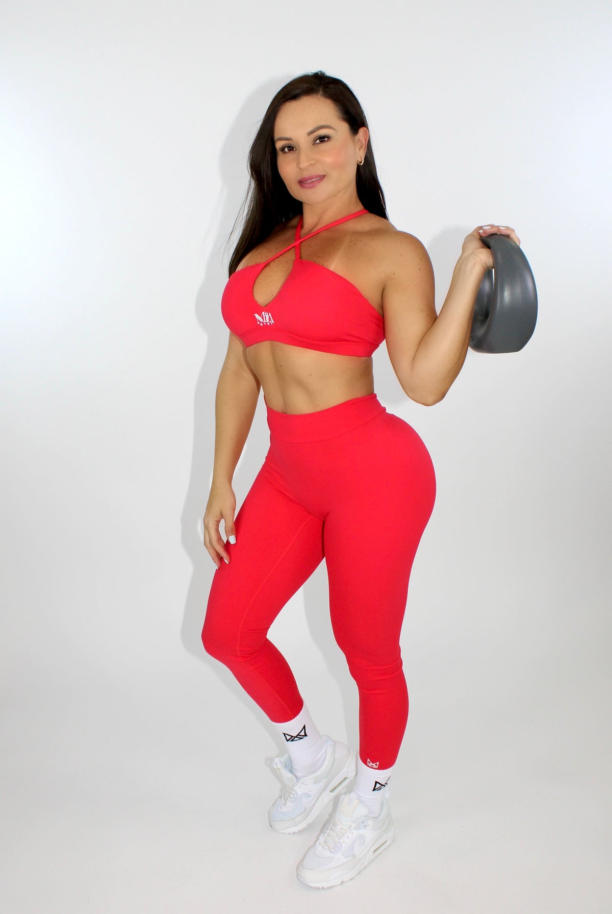 Pia Peekaboo Push-Up Halter Sports Bra Scarlet Red - Front view