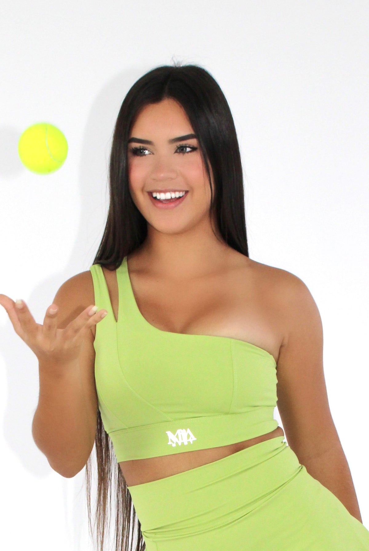 Salma One-Shoulder High Impact Sports Bra Keylime - Tenis ball