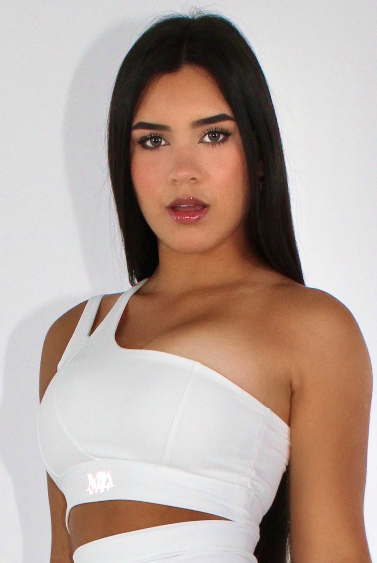 Salma One-Shoulder High Impact Sports Bra White - Front