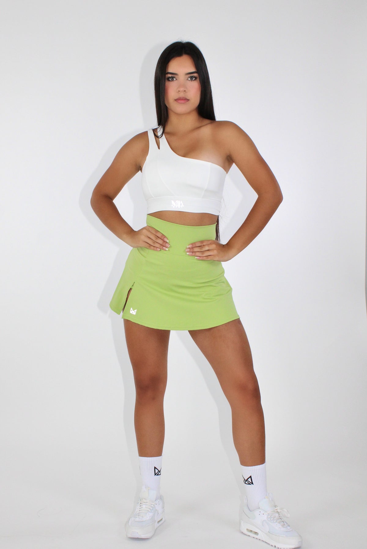 Salma One-Shoulder High Impact Sports Bra White - Front view