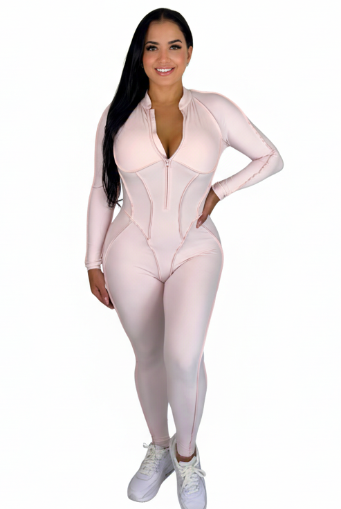 Sculpt Line Open Back Bodysuit - Baby Pink - MILA MVMT