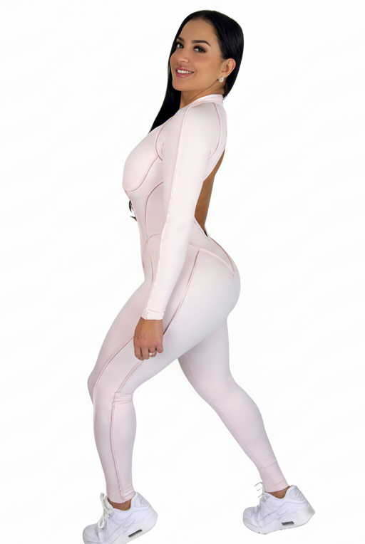 Sculpt Line Open Back Bodysuit - Baby Pink - MILA MVMT