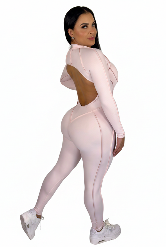 Sculpt Line Open Back Bodysuit - Baby Pink - MILA MVMT