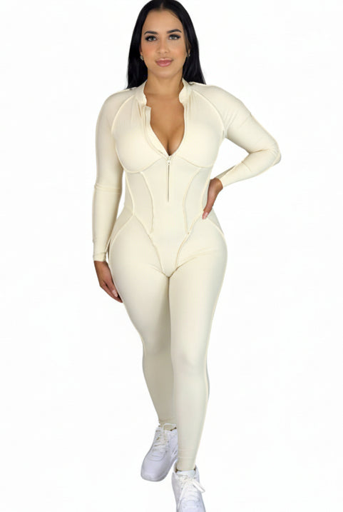 Sculpt Line Open Back Bodysuit - Beige - MILA MVMT