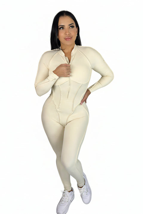 Sculpt Line Open Back Bodysuit - Beige - MILA MVMT