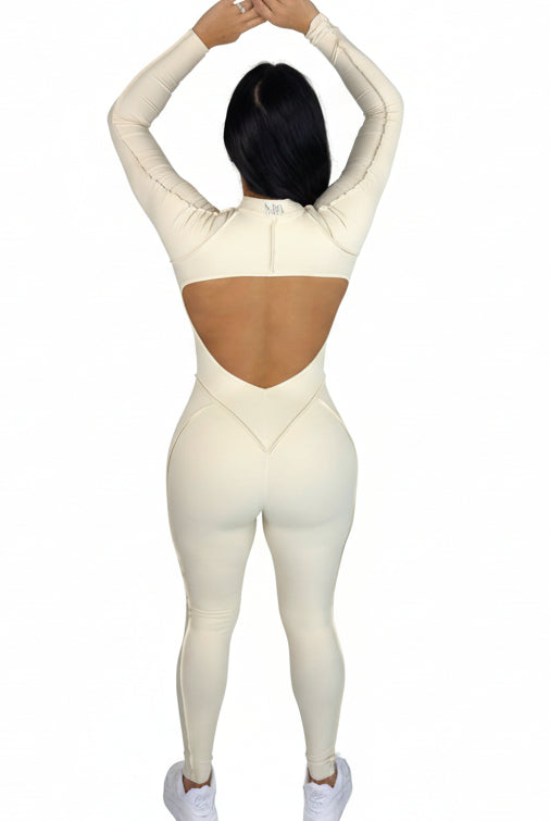 Sculpt Line Open Back Bodysuit - Beige - MILA MVMT