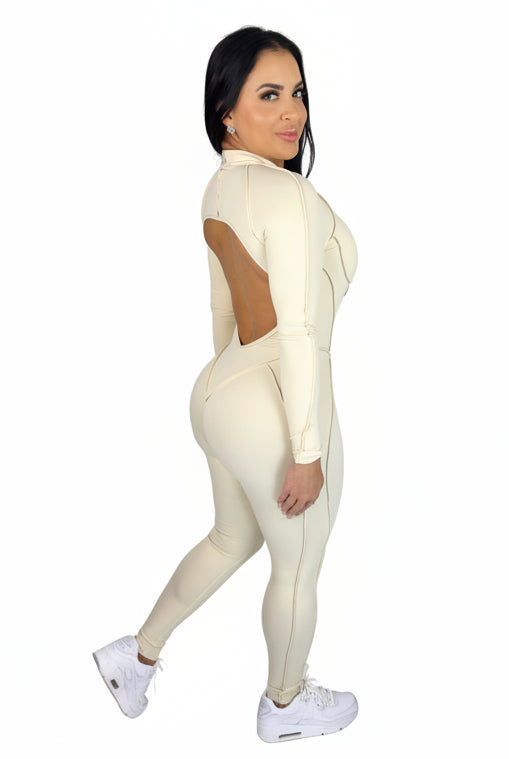 Sculpt Line Open Back Bodysuit - Beige - MILA MVMT