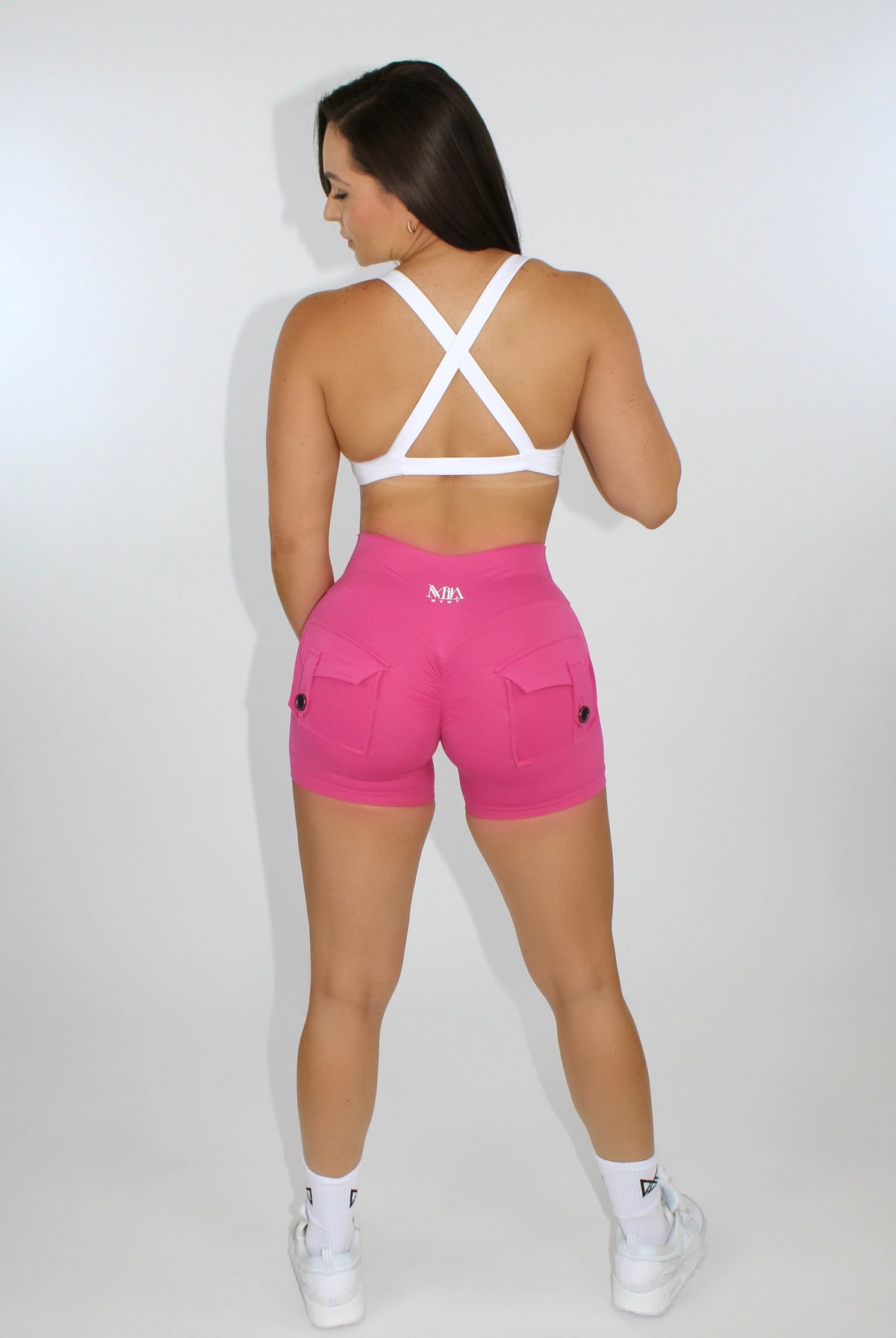 Selene Scrunch Booty Pocket Shorts - Bubblegum back view