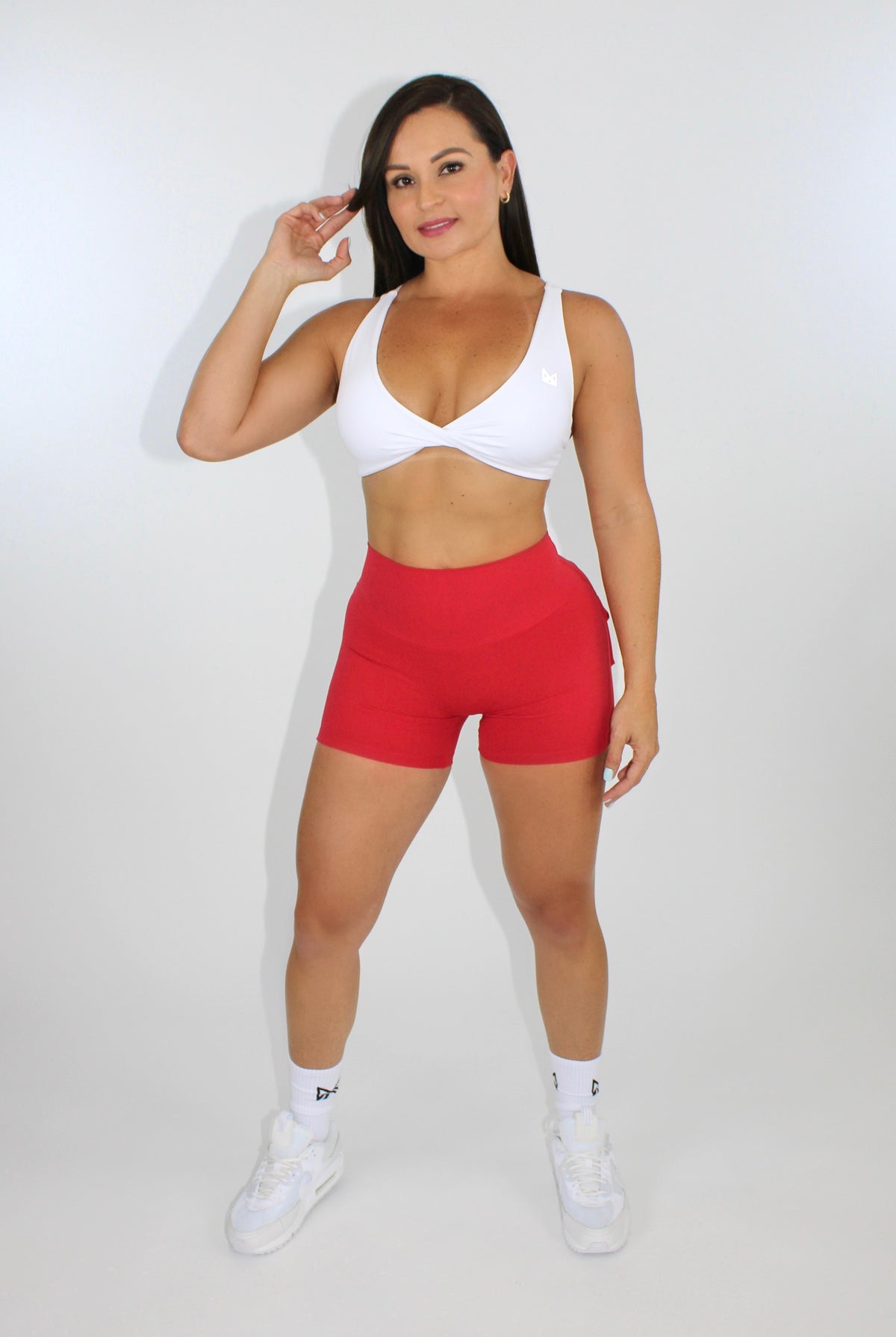 Selene Scrunch Booty Pocket Shorts - Ruby Red front view