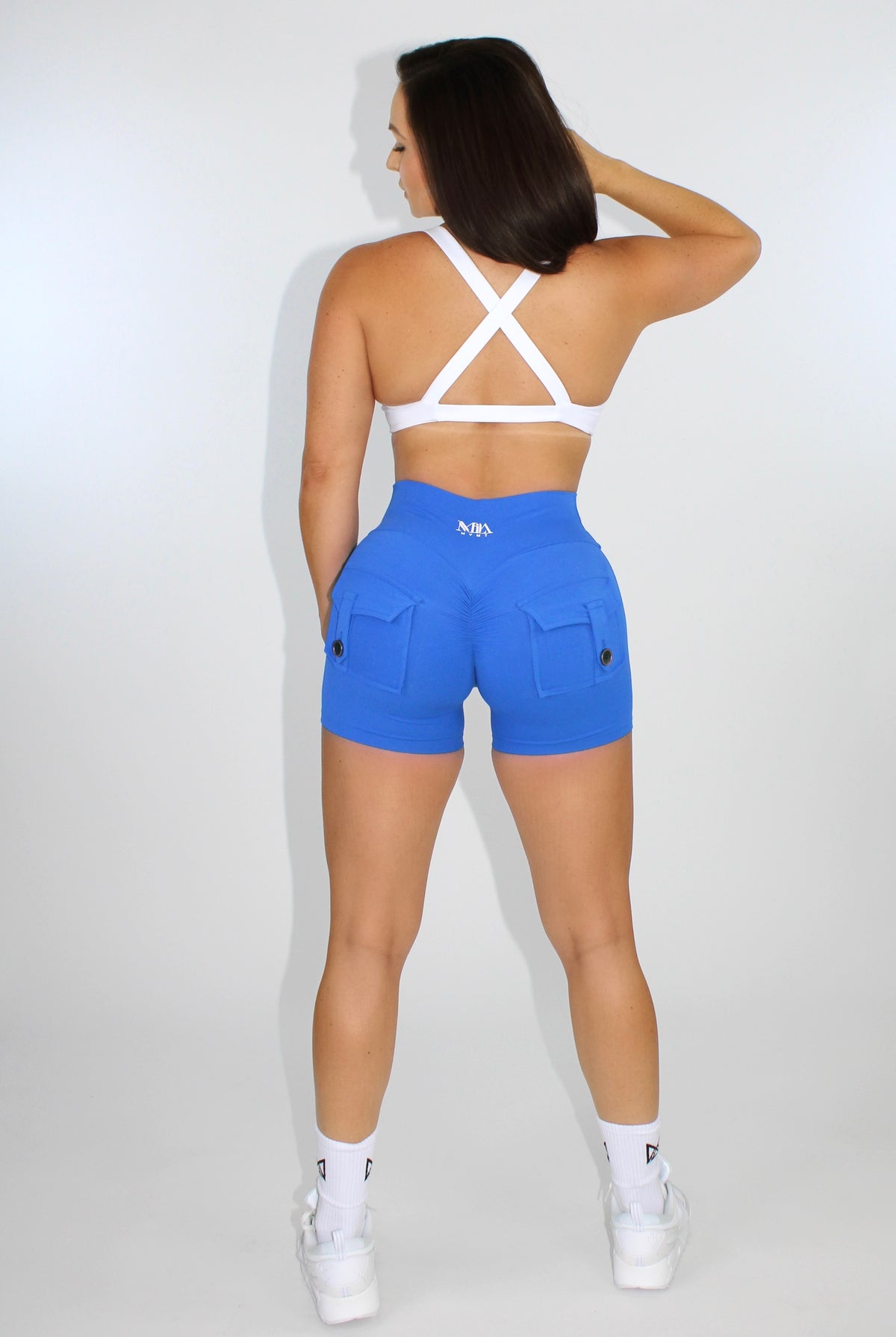 Selene Scrunch Booty Pocket Shorts - Sapphire back view