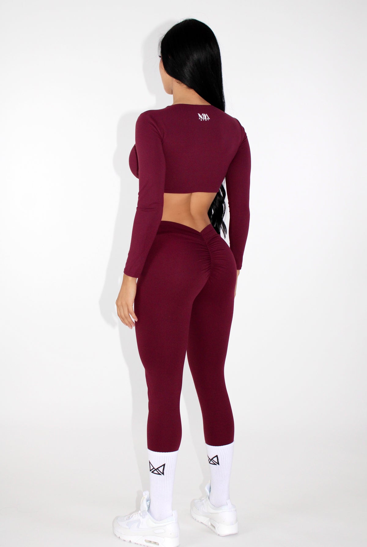 Stella Twist Front Long Sleeve Crop Top - Cranberry back view