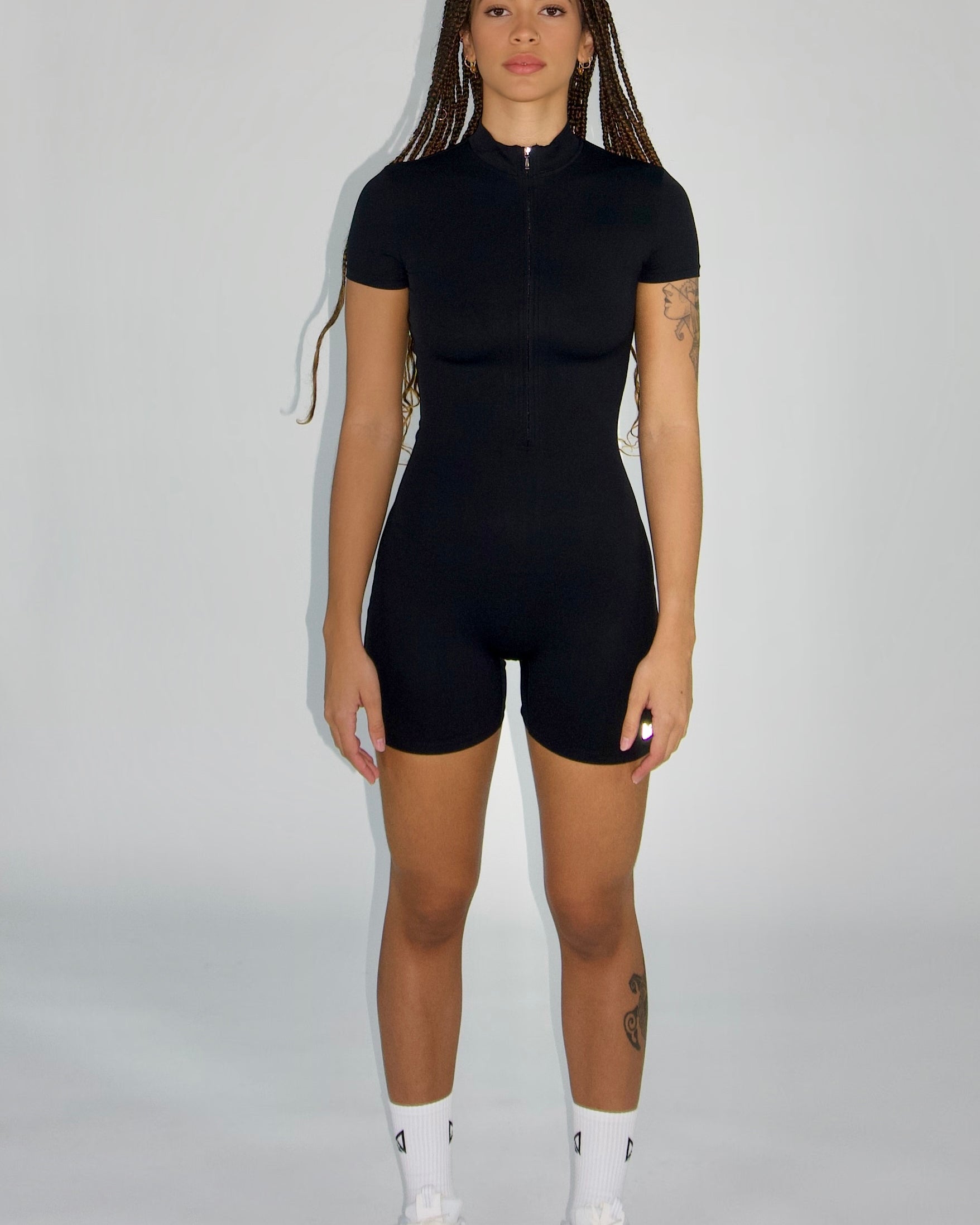 Zippered Athletic Romper in Black
