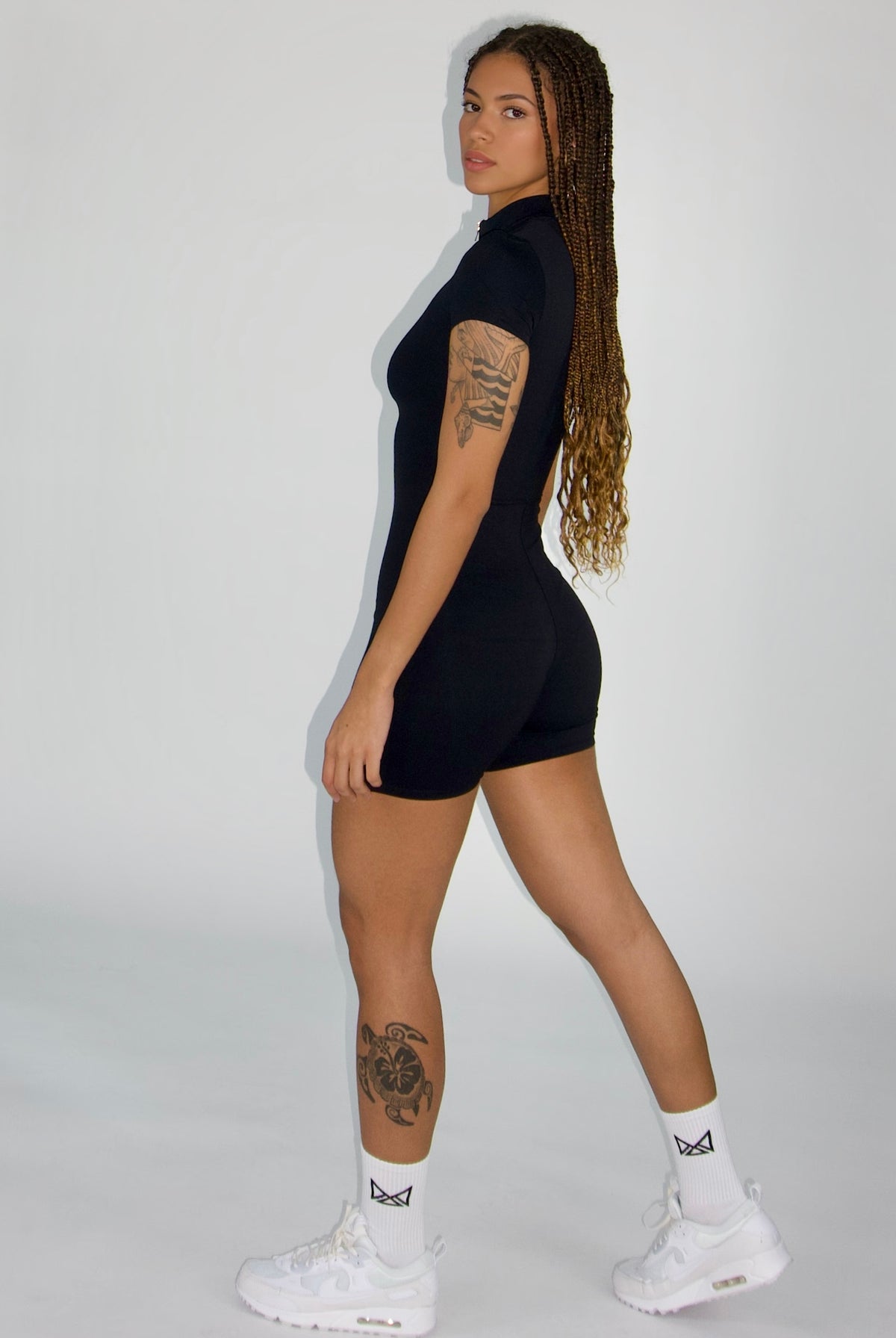 Zippered Athletic Romper in Black