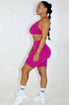 Aria Crossover V-Waist Scrunch Shorts - Fuchsia Sideview