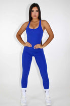 Aria Scrunch Booty Jumpsuit - Blue Front view