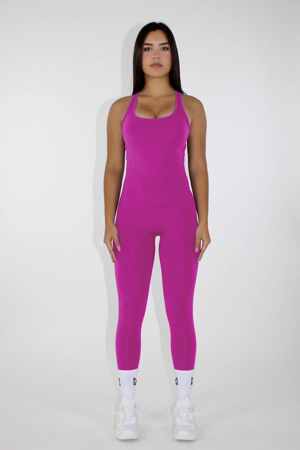 Aria Scrunch Booty Jumpsuit - Fuchsia Front view