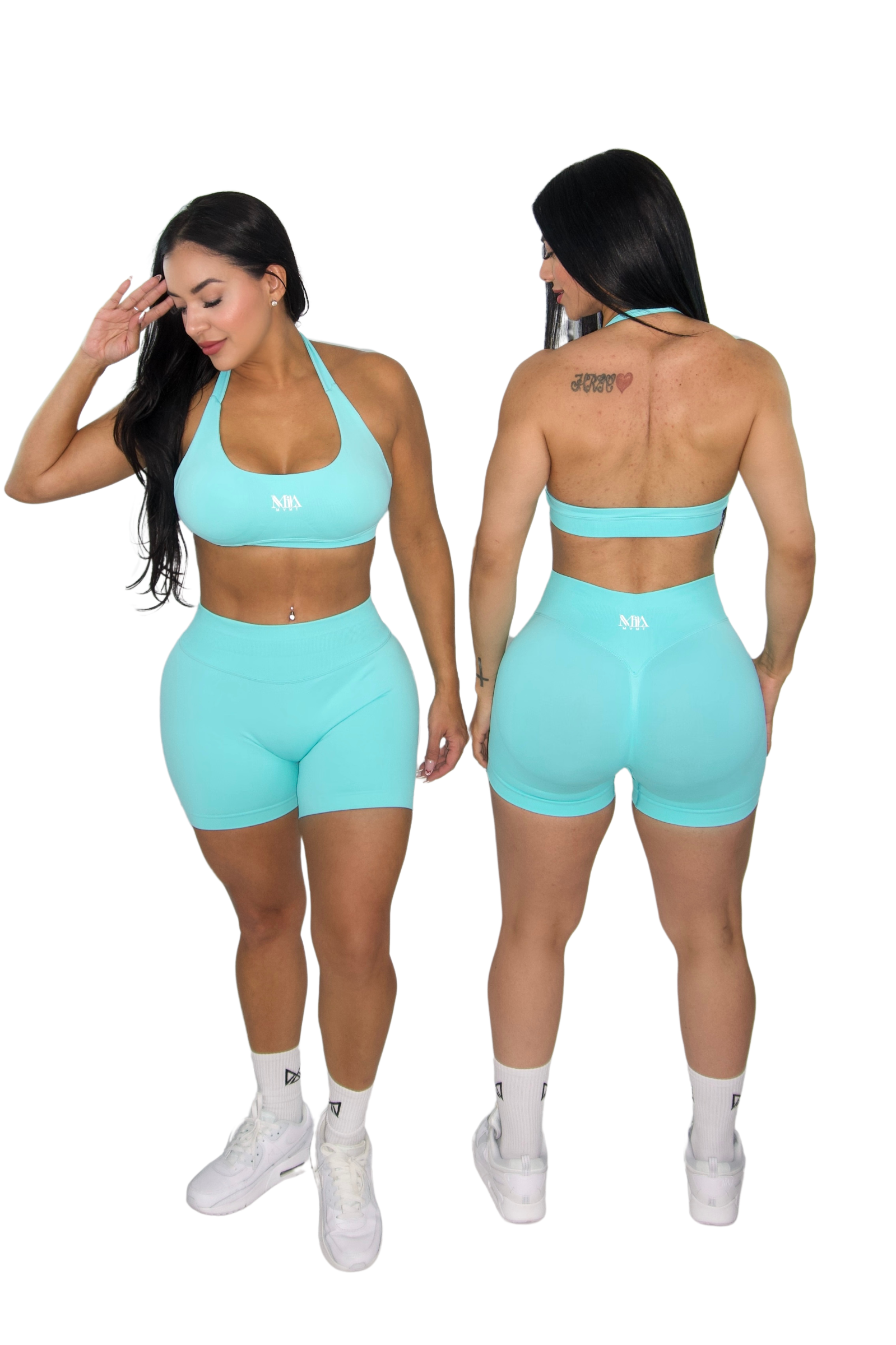 Brielle Booty Lifting Shorts & Sport Bra Set - Turquoise Green - MILA MVMT