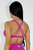 Aria Twist-Front Sports Bra - Fuchsia Back side view