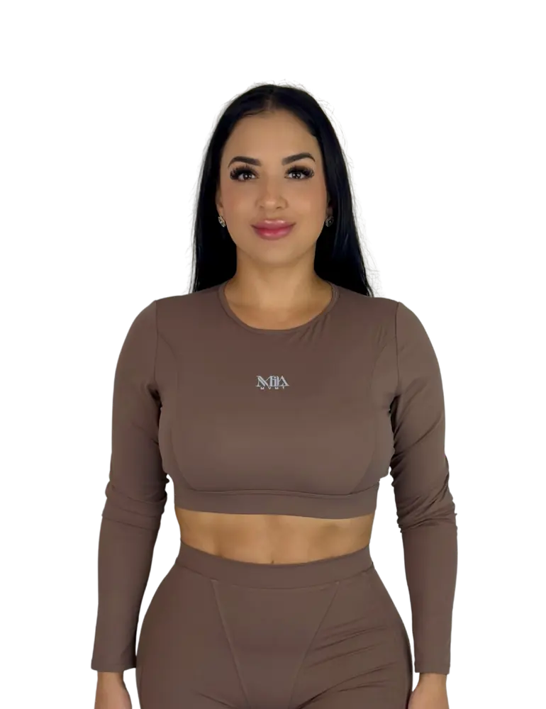 Forme Sculpt Long Sleeve Crop Top - Brown - MILA MVMT