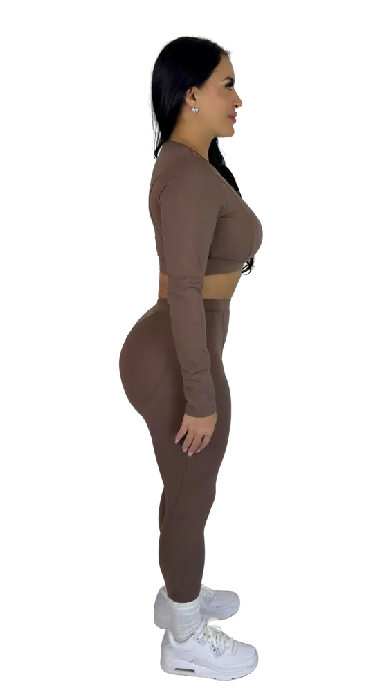 Forme Sculpt Long Sleeve Crop Top - Brown - MILA MVMT