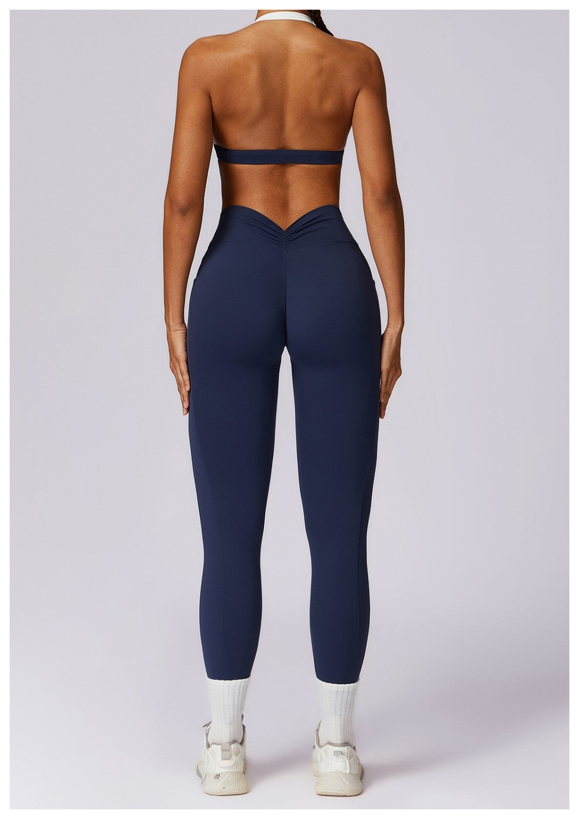 Jenna Contrast Sports Bra and Pocket Leggings Set - Navy MILA MVMT