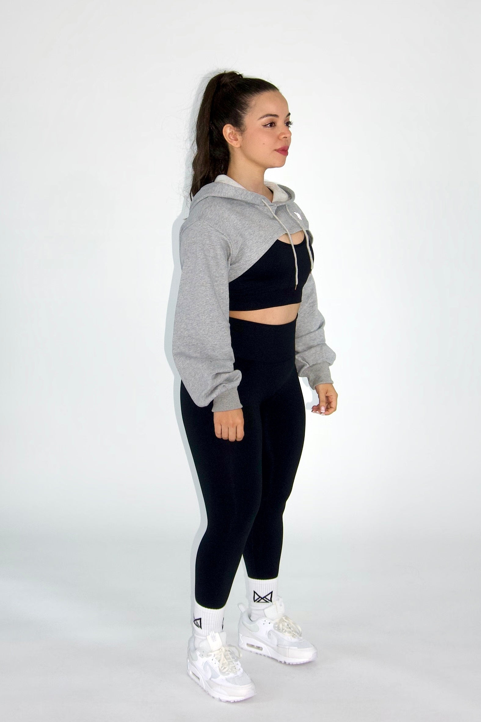 Josie Cropped Hoodie Shrug Top Heather Gray - side
